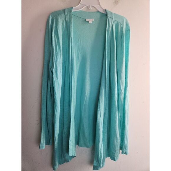 Jill Love Linen Blue Green 100% Linen Open Tunic Cardigan Sweater size Large - Picture 4 of 7
